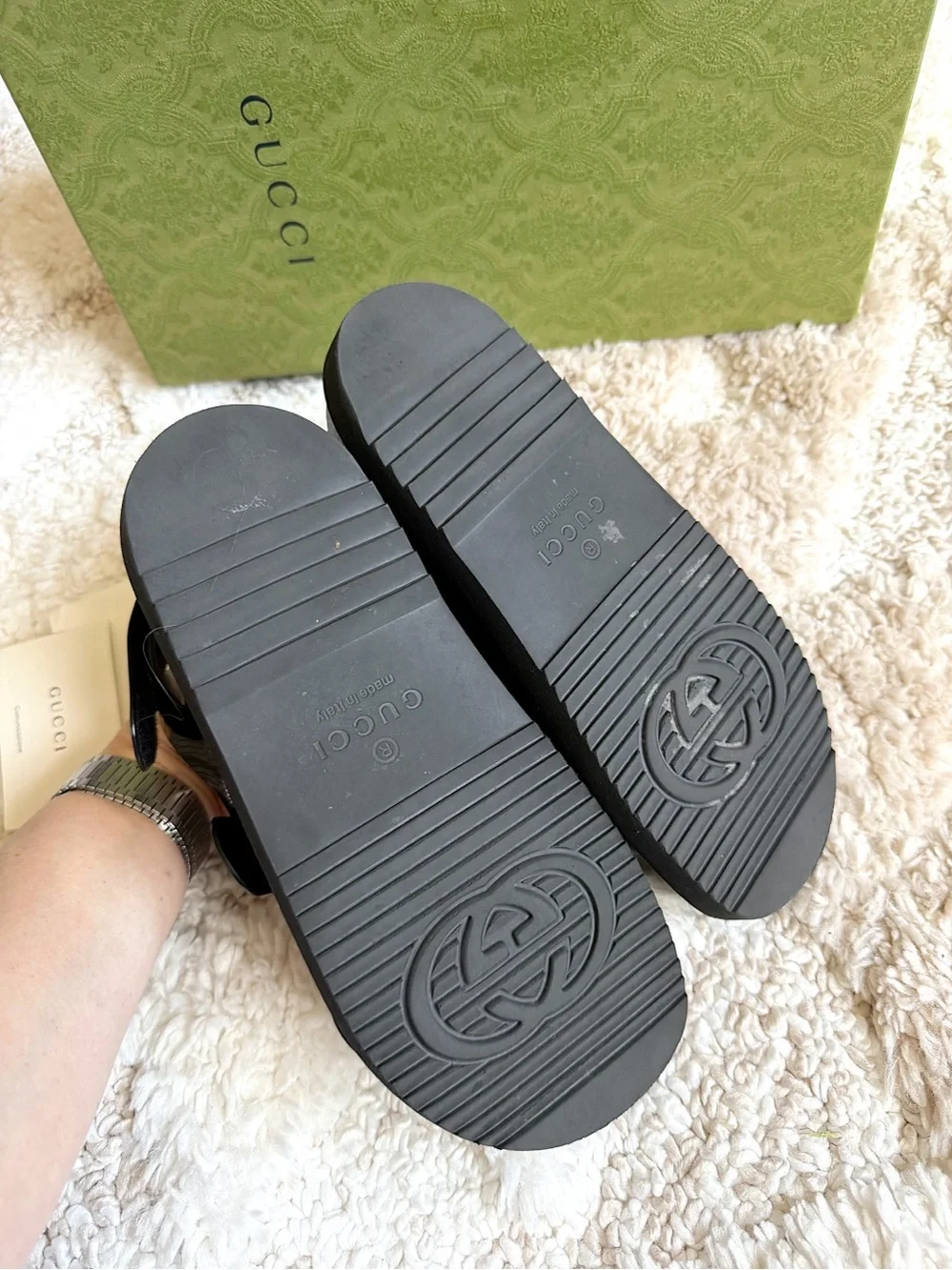 Auth GUCCI black dad rubber platform sandals 38 + box - Picture 6 of 9